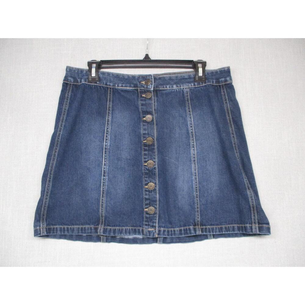 Mudd‎ Blue Aline Retro Stitched Button Front Denim Skirt Womens Size 13